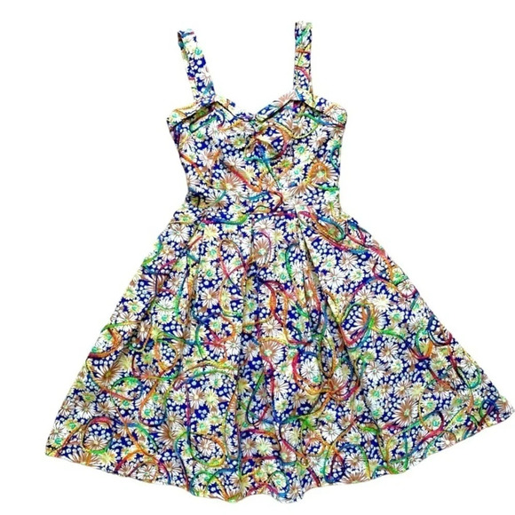 Tatyana Nashville PinUp Retro Rainbow Floral Daisy Circle Dress Yarn Detail XS - Picture 1 of 8